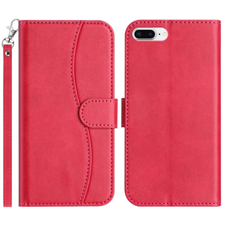 

For iPhone 7 Plus / 8 Plus Dual-Folded S-shape Leather Phone Case(Rose Red)