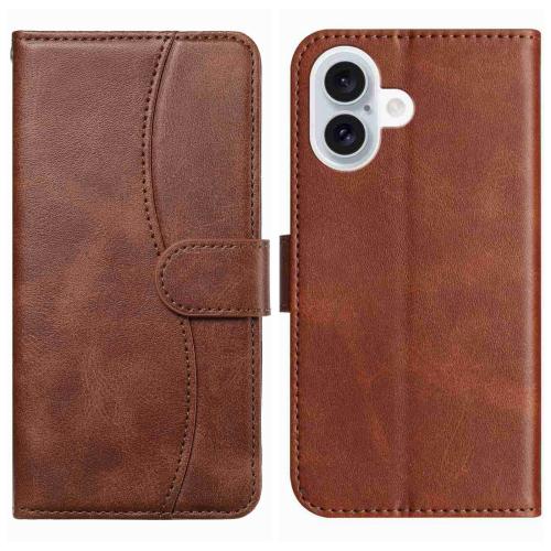 

For iPhone 17 Dual-Folded S-shape Leather Phone Case(Coffee)