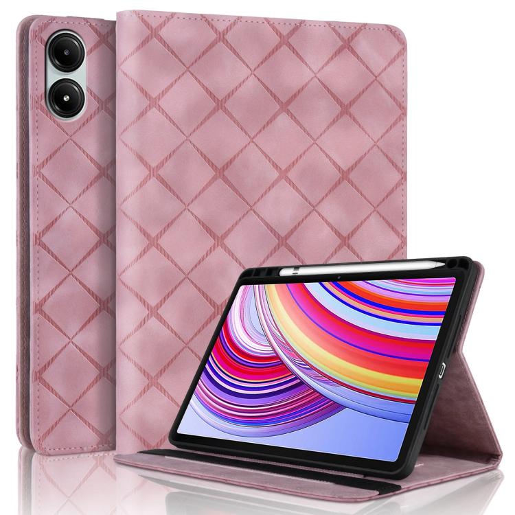 

For Xiaomi Redmi Pad Pro 12.1 2024 Rhombus Embossing Leather Tablet Case(Pink)
