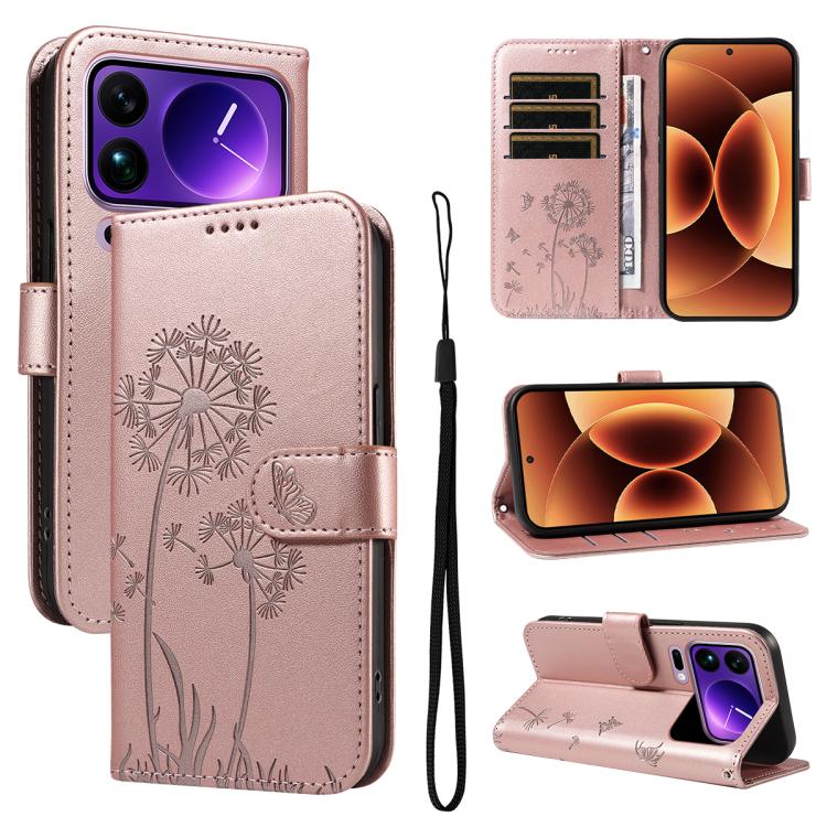 

For Xiaomi 17 Pro Max Dandelion Embossed Pattern Flip Leather Phone Case(Rose Gold)