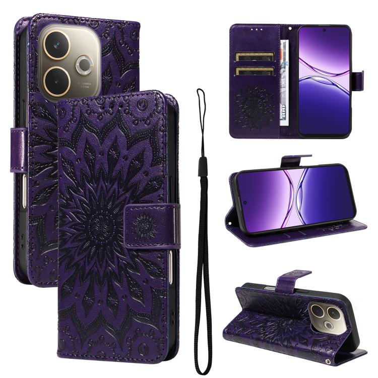 

For OPPO A5 Pro 5G Global Embossed Sunflower Pattern Flip Leather Phone Case(Purple)