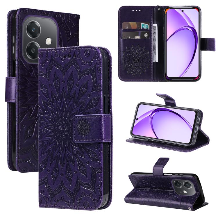 

For OPPO A5x 5G Global Embossed Sunflower Pattern Flip Leather Phone Case(Purple)