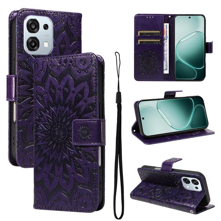 

For OPPO A6 Pro 4G / 5G Global Embossed Sunflower Pattern Flip Leather Phone Case(Purple)