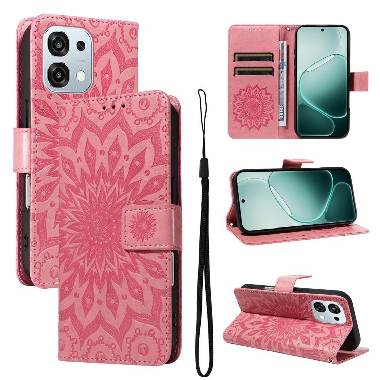 

For OPPO A6 Pro 4G / 5G Global Embossed Sunflower Pattern Flip Leather Phone Case(Pink)