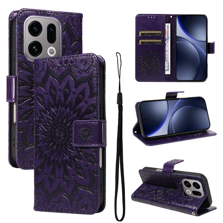 

For OPPO Find X9 Embossed Sunflower Pattern Flip Leather Phone Case(Purple)