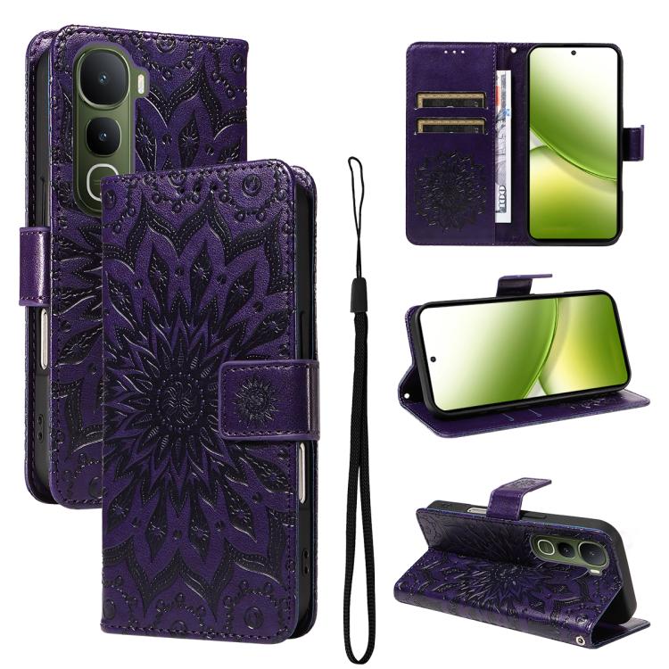 

For vivo Y400 5G Embossed Sunflower Pattern Flip Leather Phone Case(Purple)