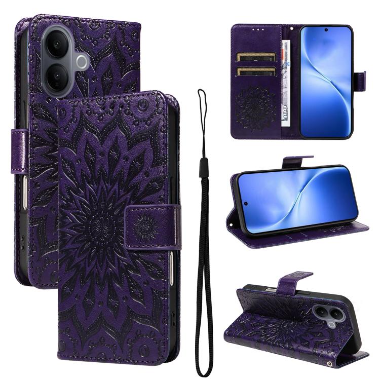 

For vivo V60 Lite 4G Embossed Sunflower Pattern Flip Leather Phone Case(Purple)