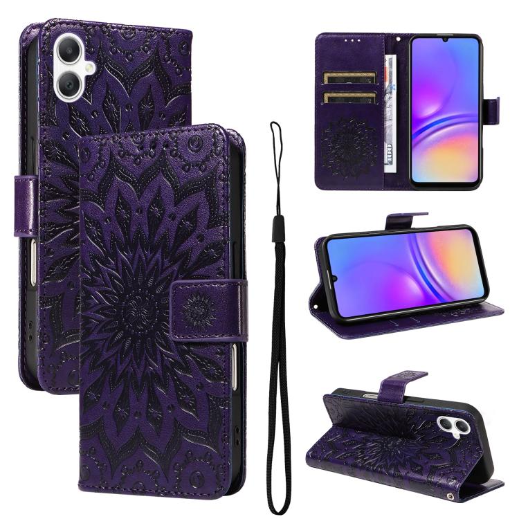 

For Samsung Galaxy A07 5G Embossed Sunflower Pattern Flip Leather Phone Case(Purple)