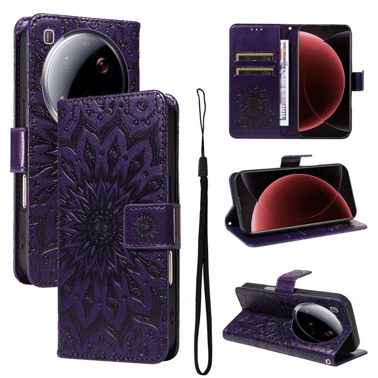 

For Xiaomi 15 Ultra 5G Global Embossed Sunflower Pattern Flip Leather Phone Case(Purple)