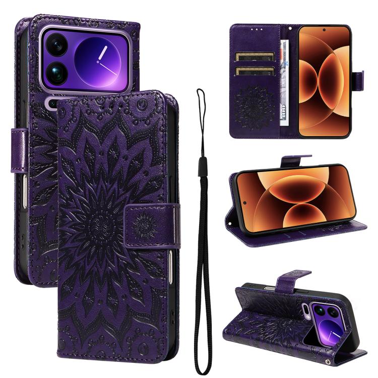 

For Xiaomi 17 Pro Max Embossed Sunflower Pattern Flip Leather Phone Case(Purple)