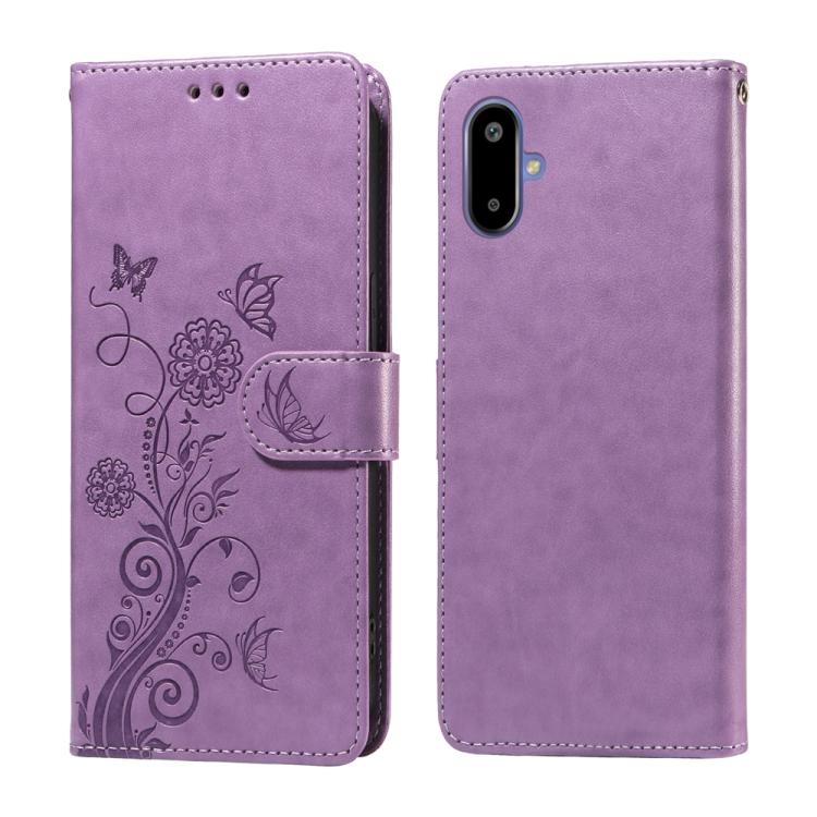 

For Samsung Galaxy F06 5G / M06 5G Embossed Butterfly Flowers Leather Phone Case(Purple)