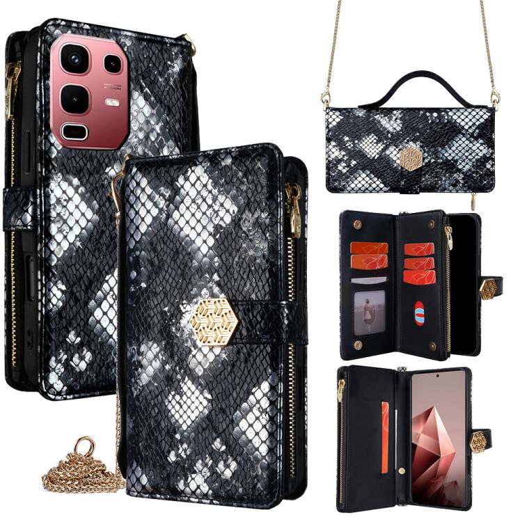 

For Infinix Note 50s 5G Crossbody Handle Snake Texture Leather Phone Case(Black)