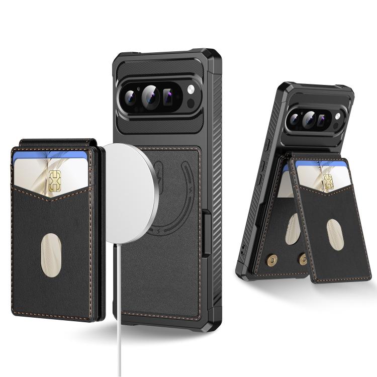 

For Google Pixel 9 Pro XL 2-in-1 RFID Wallet Magnetic MagSafe Leather Phone Case(Black)