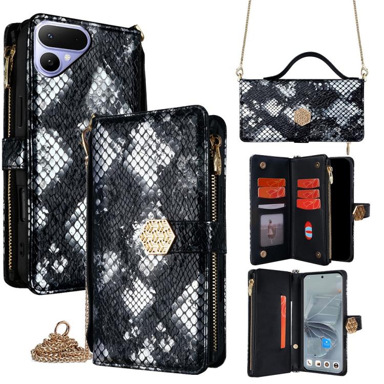 

For Tecno Pova Curve 2 5G Crossbody Handle Snake Texture Leather Phone Case(Black)