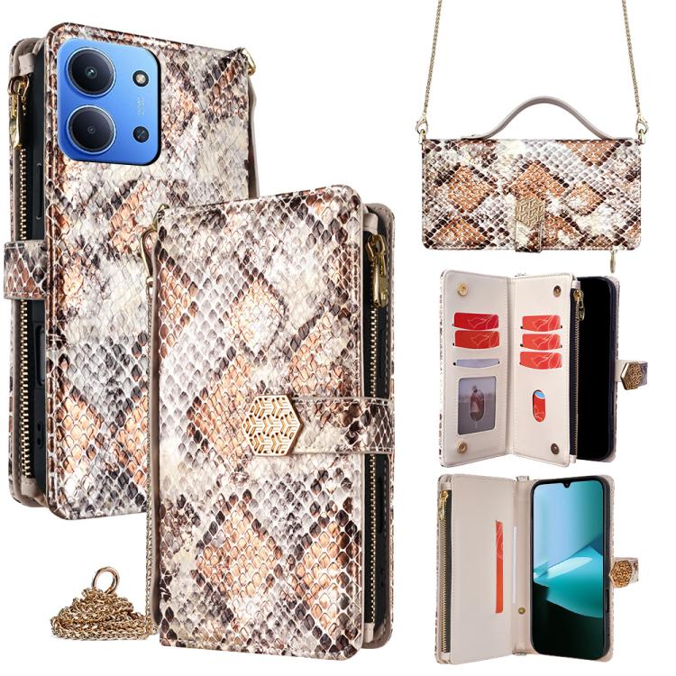 

For Redmi 15C 5G / 4G EU 173mm / Poco C85 5G Crossbody Handle Snake Texture Leather Phone Case(White)