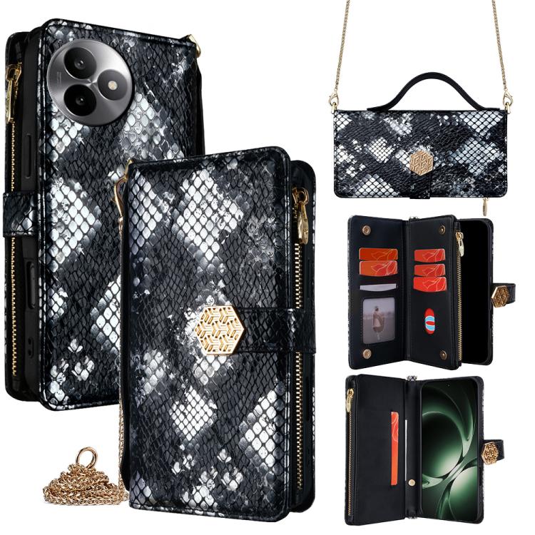 

For Redmi K80 Ultra Crossbody Handle Snake Texture Leather Phone Case(Black)