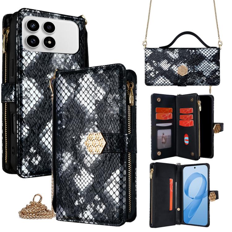 

For Redmi K90 5G / Poco F8 Pro Crossbody Handle Snake Texture Leather Phone Case(Black)