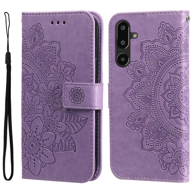 

For Samsung Galaxy F16 5G / M16 5G Seven-petal Flowers Embossing Leather Phone Case(Light Purple)
