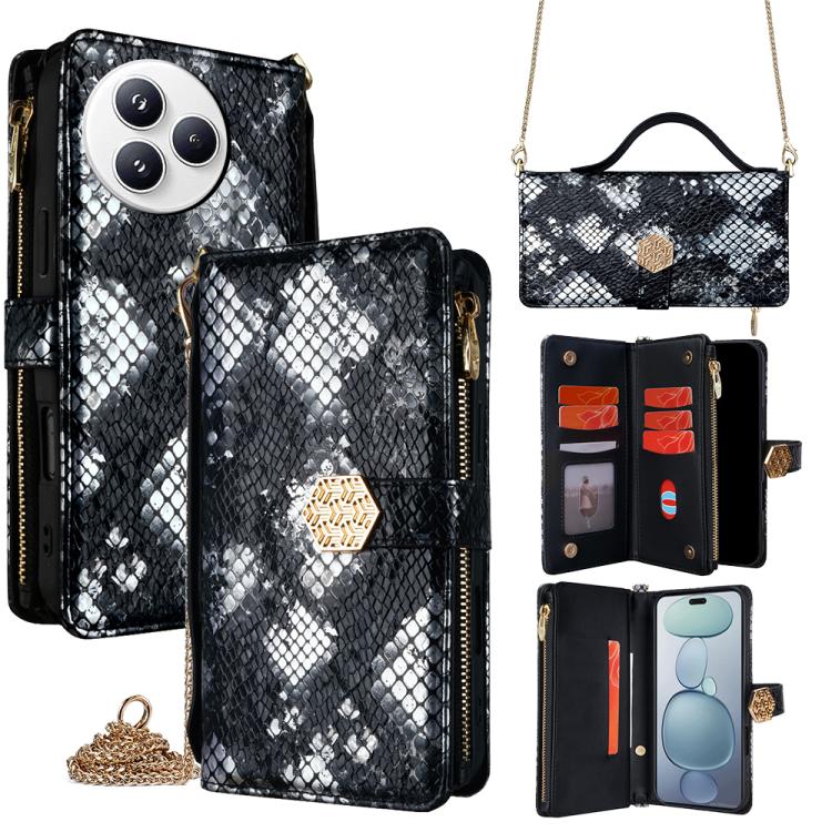 

For Xiaomi Civi 5 Pro 5G Crossbody Handle Snake Texture Leather Phone Case(Black)