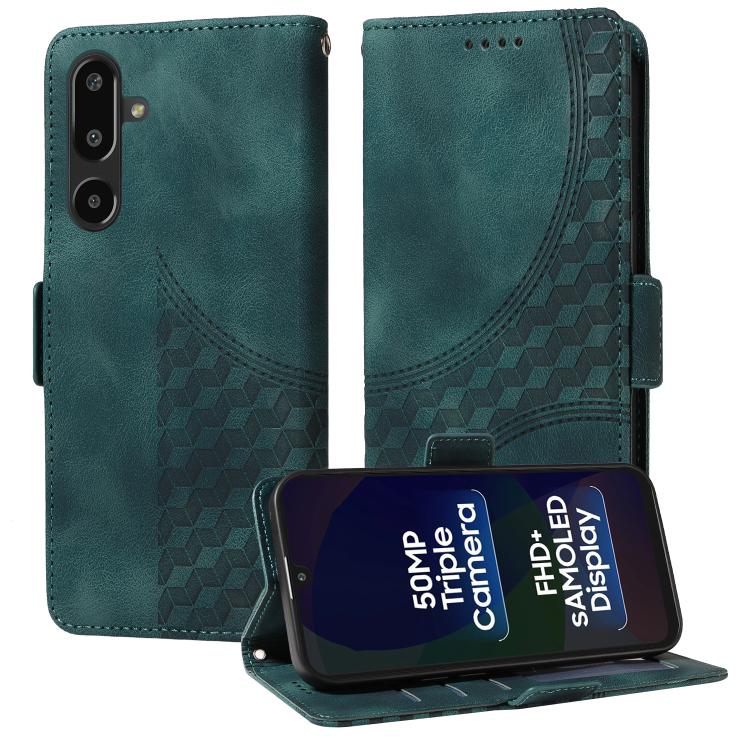 

For Samsung Galaxy F16 5G / M16 5G Embossed Rhombus Starry Leather Phone Case(Green)