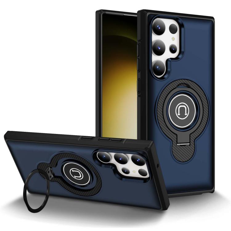 

For Samsung Galaxy S23 Ultra 5G Ring Holder Magnetic Phone Case(Blue)