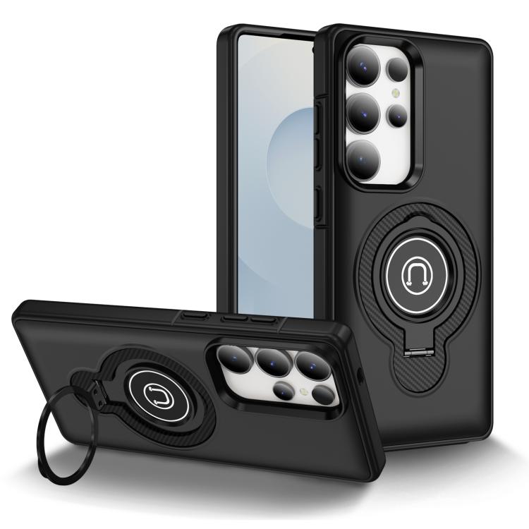 

For Samsung Galaxy S25 Ultra 5G Ring Holder Magnetic Phone Case(Black)