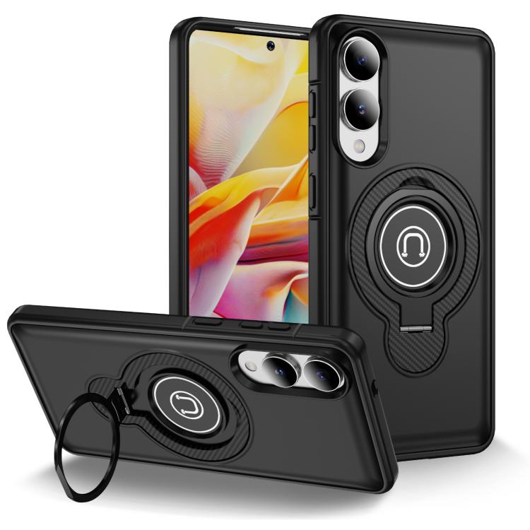 

For Samsung Galaxy S25 Edge 5G Ring Holder Magnetic Phone Case(Black)