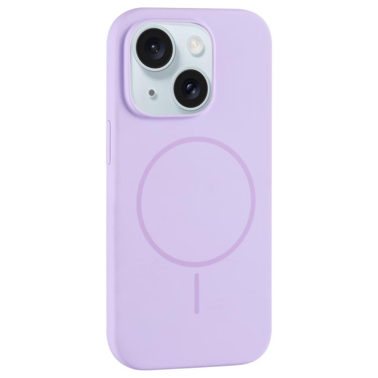 For iPhone 15 Large Hole Camera MagSafe Liquid Silicone Full Coverage Phone Case(Purple)