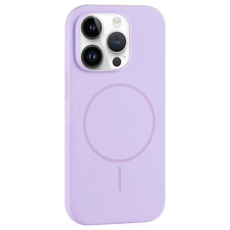 

For iPhone 12 Pro Max Large Hole Camera MagSafe Liquid Silicone Full Coverage Phone Case(Purple)