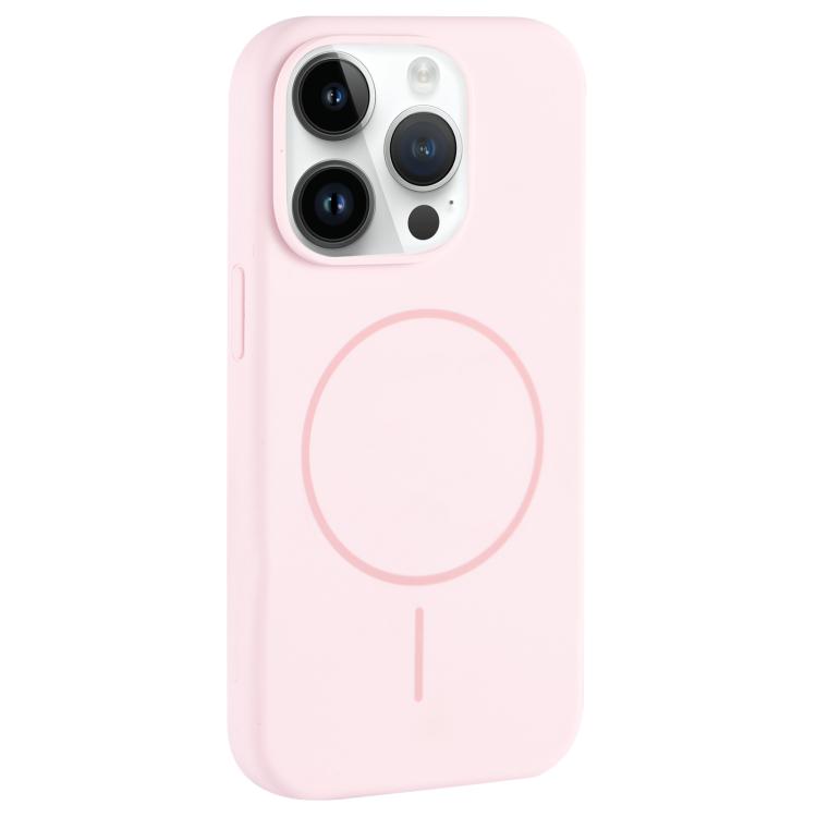 For iPhone 12 Pro Large Hole Camera MagSafe Liquid Silicone Full Coverage Phone Case(Pink White)