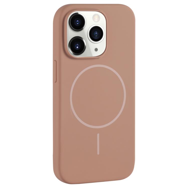 For iPhone 11 Pro Max Large Hole Camera MagSafe Liquid Silicone Full Coverage Phone Case(Gold)