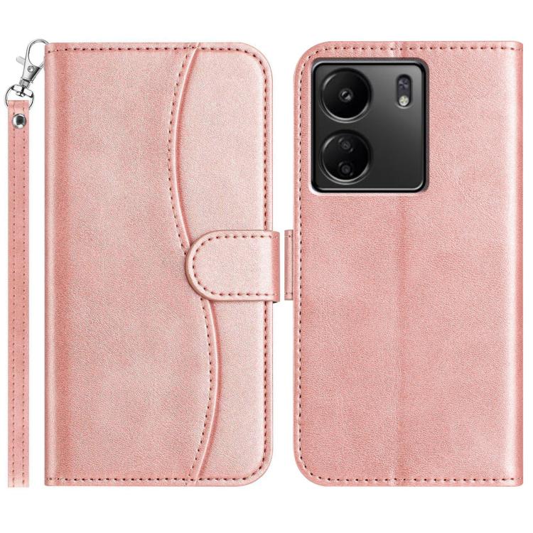 

For Redmi 13C 4G Dual-Folded S-shape Leather Phone Case(Rose Gold)