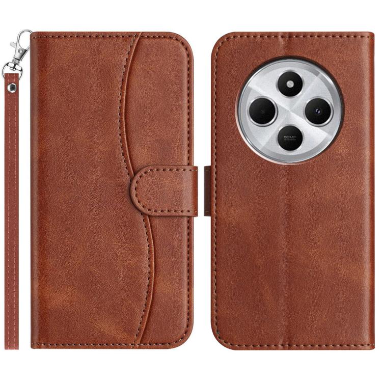 

For Redmi 14C 4G Dual-Folded S-shape Leather Phone Case(Coffee)