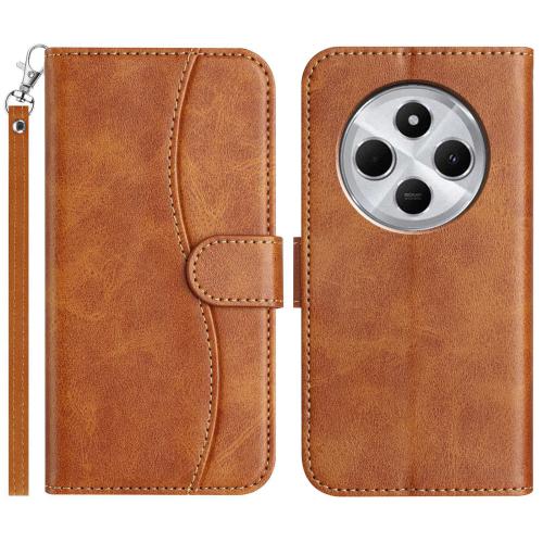 

For Redmi 14C 4G Dual-Folded S-shape Leather Phone Case(Brown)