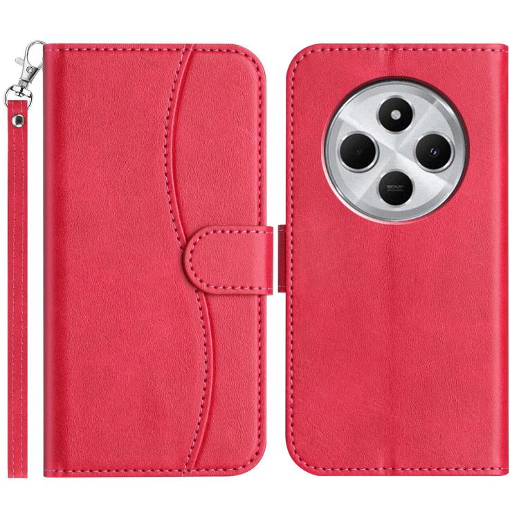 

For Redmi 14R 5G Dual-Folded S-shape Leather Phone Case(Rose Red)