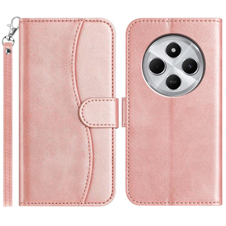

For Redmi 14R 5G Dual-Folded S-shape Leather Phone Case(Rose Gold)