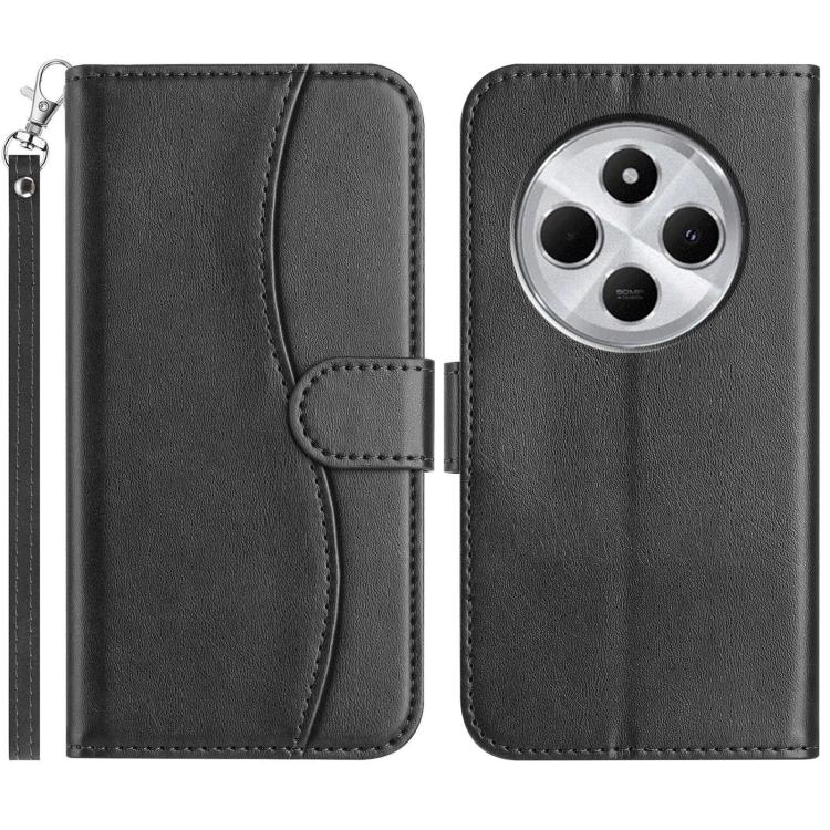 

For Redmi 14R 5G Dual-Folded S-shape Leather Phone Case(Black)