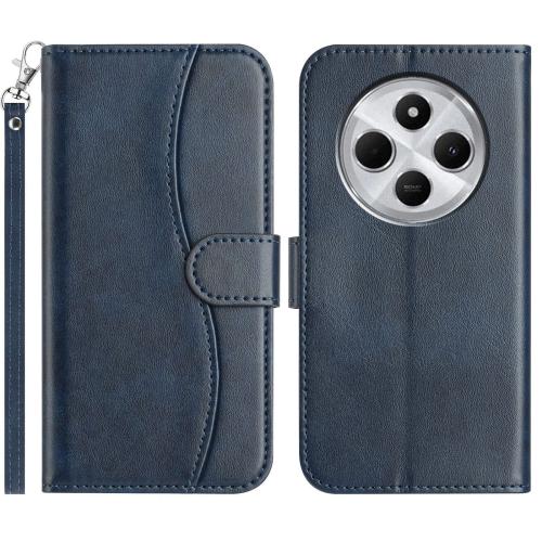 

For Redmi 14R 5G Dual-Folded S-shape Leather Phone Case(Navy Blue)