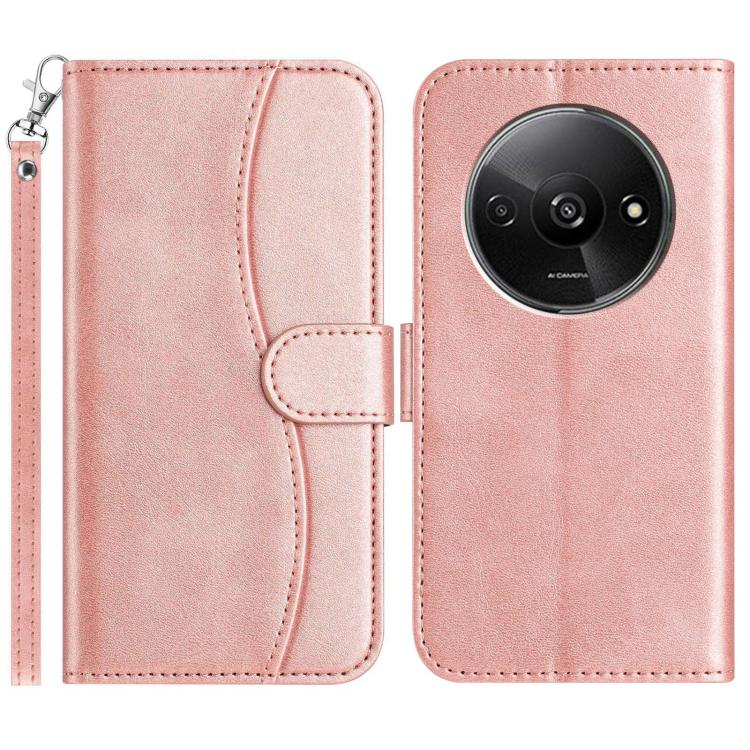 

For Redmi A3 / Poco C61 Dual-Folded S-shape Leather Phone Case(Rose Gold)