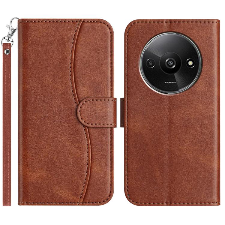 

For Redmi A3 / Poco C61 Dual-Folded S-shape Leather Phone Case(Coffee)