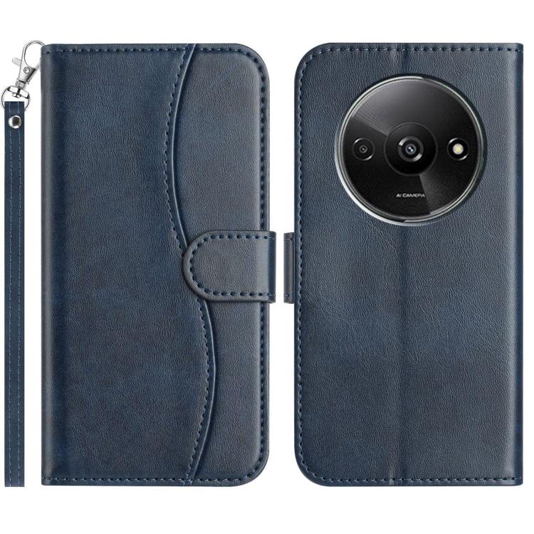 

For Redmi A3 / Poco C61 Dual-Folded S-shape Leather Phone Case(Navy Blue)
