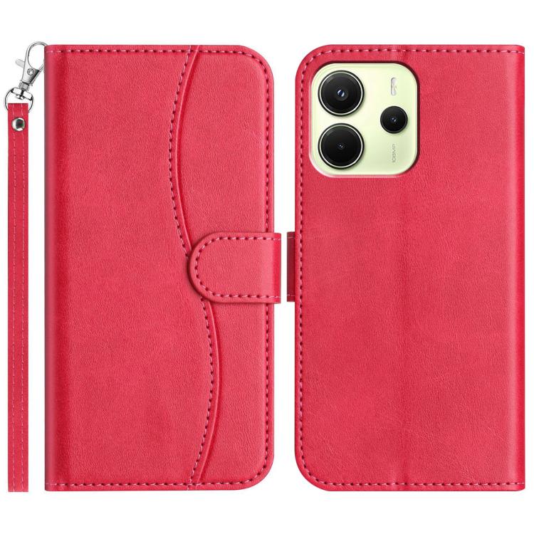 

For Redmi Note 14 4G 163.25mm Dual-Folded S-shape Leather Phone Case(Rose Red)