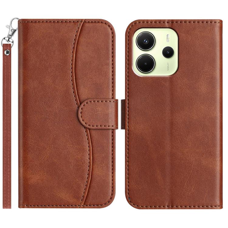 

For Redmi Note 14 4G 163.25mm Dual-Folded S-shape Leather Phone Case(Coffee)