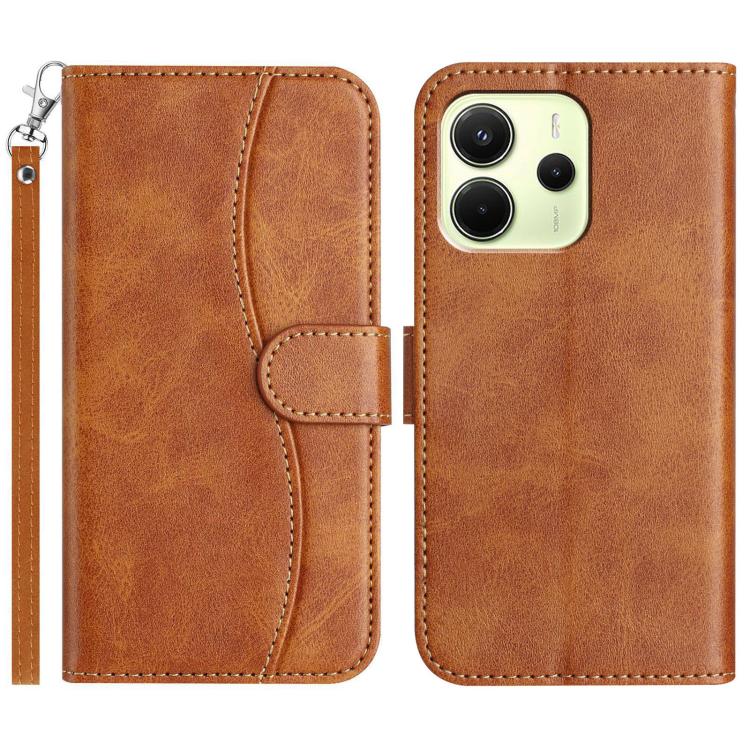 

For Redmi Note 14 4G 163.25mm Dual-Folded S-shape Leather Phone Case(Brown)