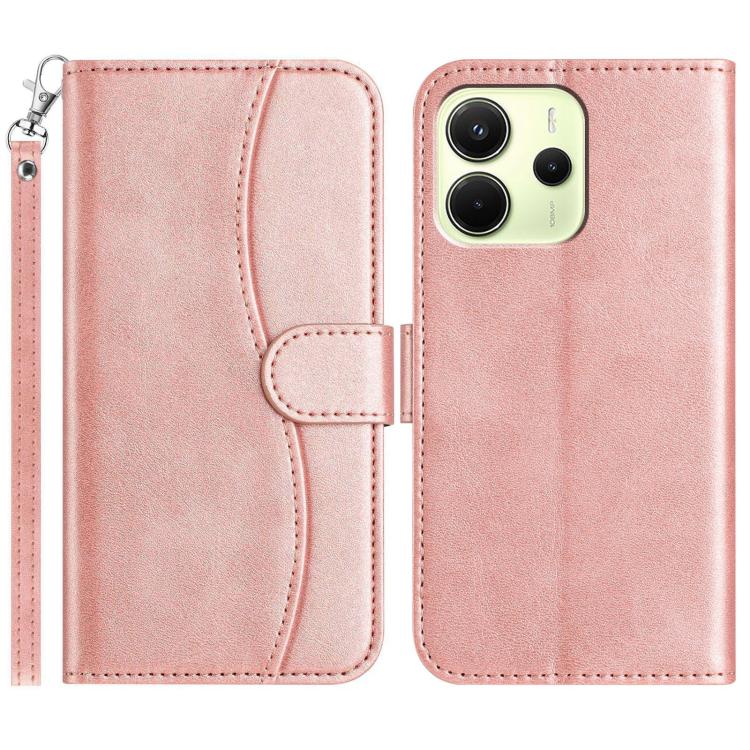 

For Redmi Note 14 5G Dual-Folded S-shape Leather Phone Case(Rose Gold)