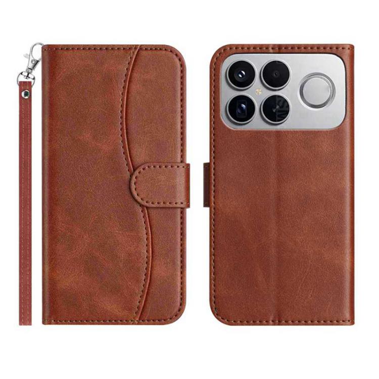 

For Redmi K90 / Poco F8 Pro Dual-Folded S-shape Leather Phone Case(Coffee)