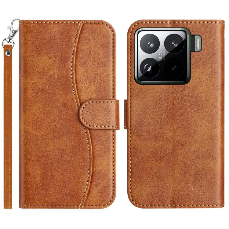 

For Xiaomi 15 Dual-Folded S-shape Leather Phone Case(Brown)