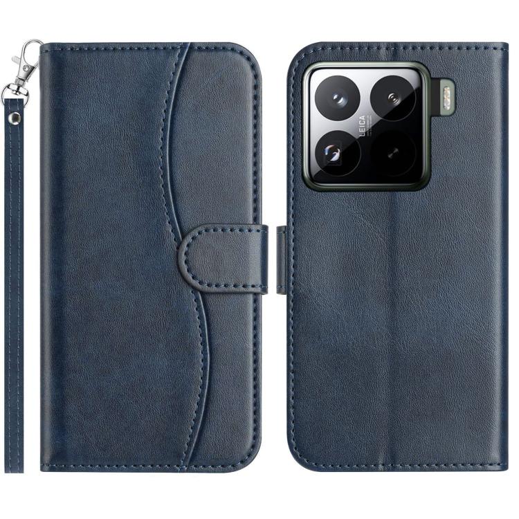 

For Xiaomi 15 Dual-Folded S-shape Leather Phone Case(Navy Blue)