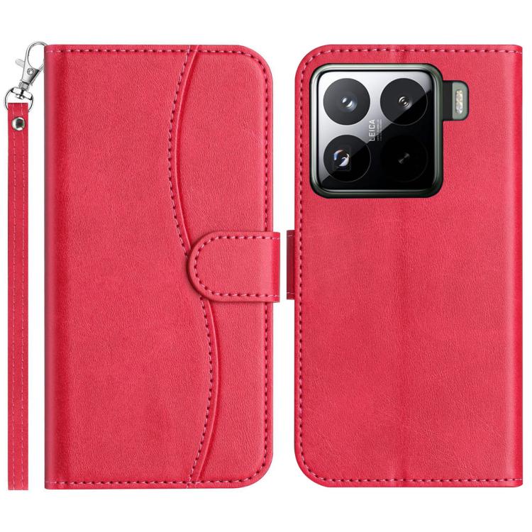 

For Xiaomi 15 Pro Dual-Folded S-shape Leather Phone Case(Rose Red)
