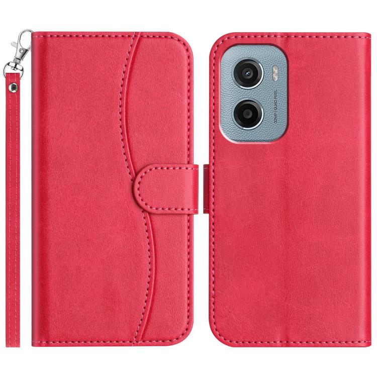

For Motorola Moto E15 Dual-Folded S-shape Leather Phone Case(Rose Red)